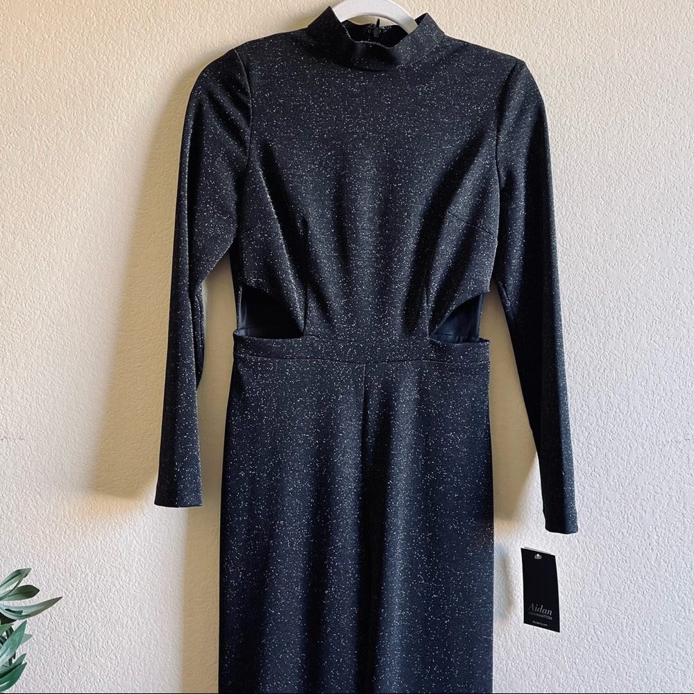 Aidan Mattox NWT Stretch Crepe Side Cut Out Mock Neck Long Sledve Jumpsuit - Picture 7 of 17